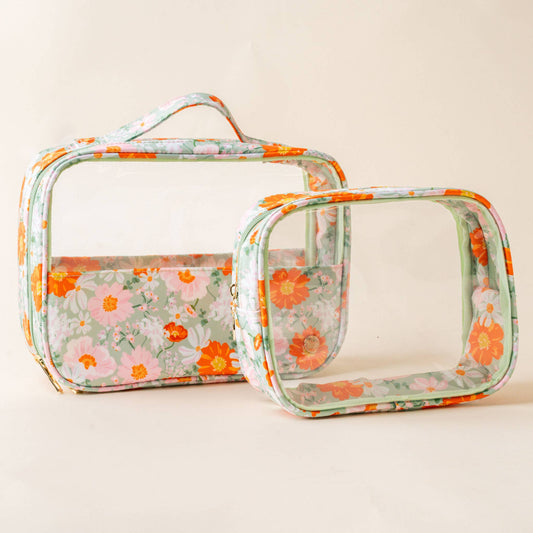 Clearly Chic Cosmetic Bag Set-Bouquet Beauty Sage