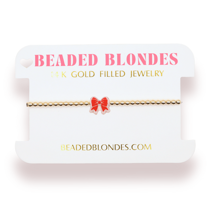 Red and White Bow Bracelet: Standard 6.75 inch / Sprinkle