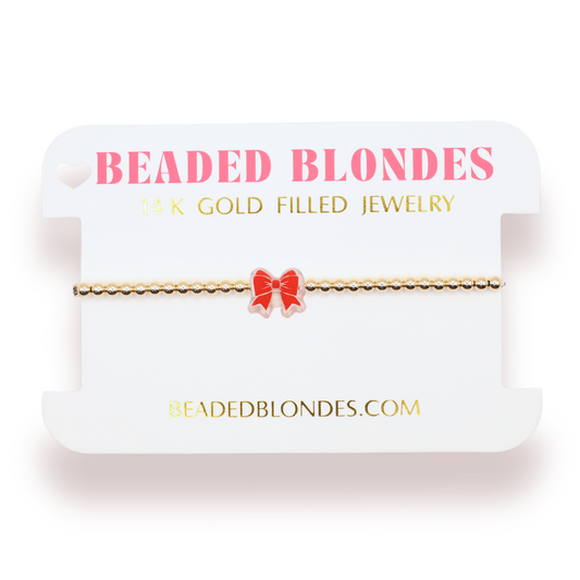 Red and White Bow Bracelet: Standard 6.75 inch / Sprinkle
