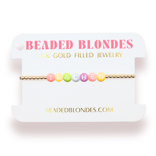 Teacher Rainbow Letter Bracelet: Standard 6.75 inch / White Sprinkle