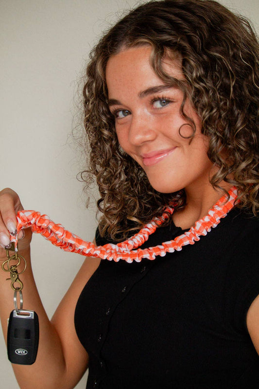 Orange Gingham Lanyard