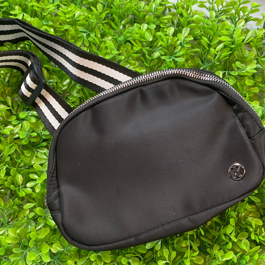 Black Belt Bag with Striped Strap