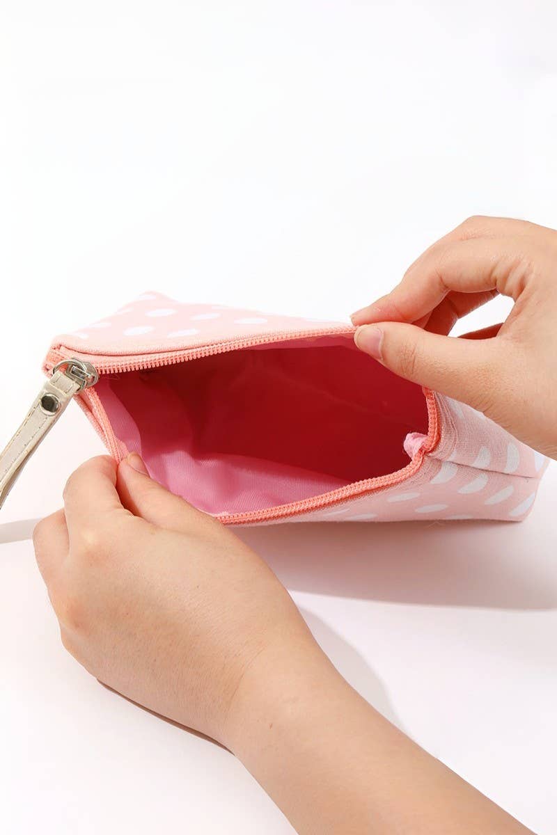 Polka Dot Cosmetic Clutch: Light Pink