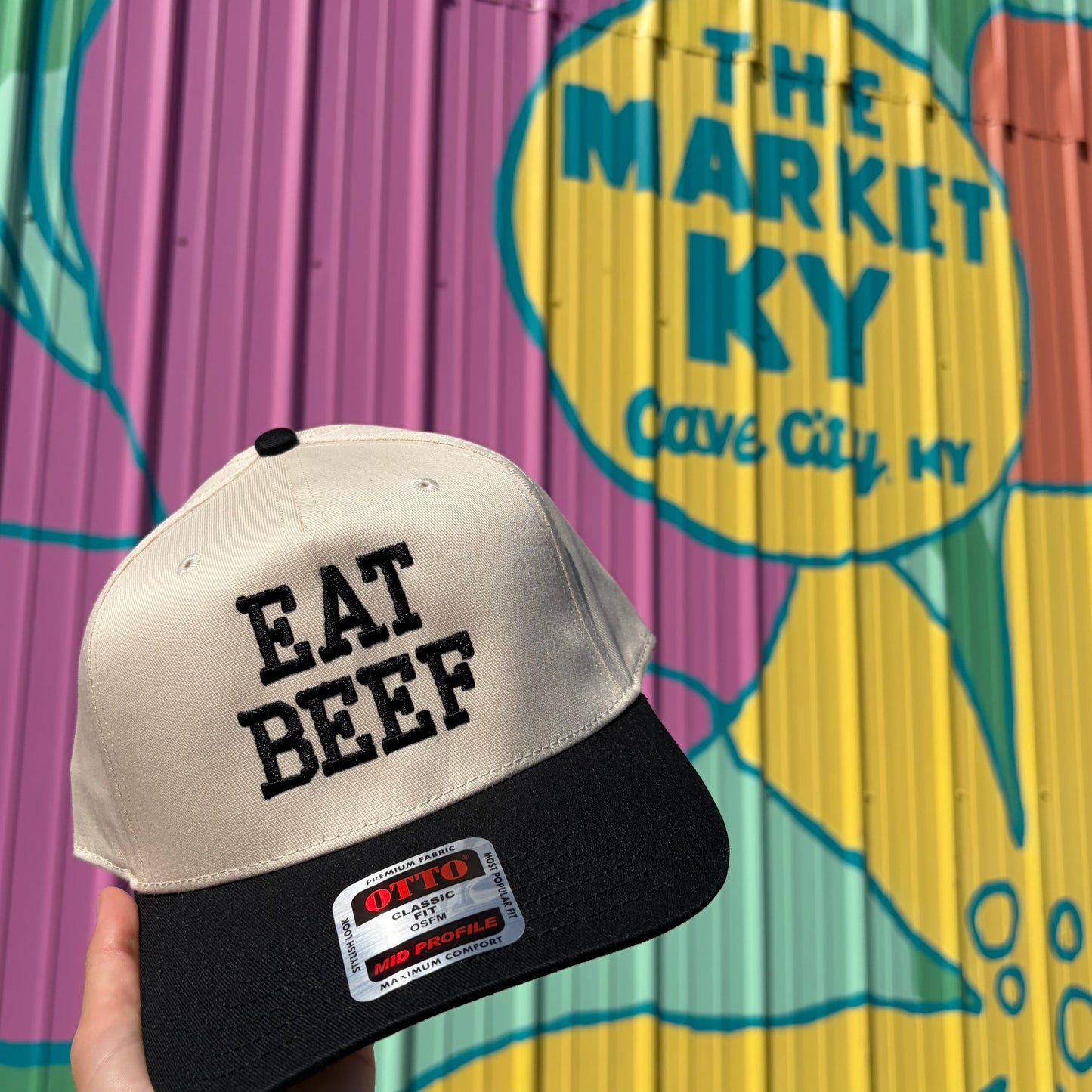 Eat Beef Embroidered Trucker Hat- Black/Tan