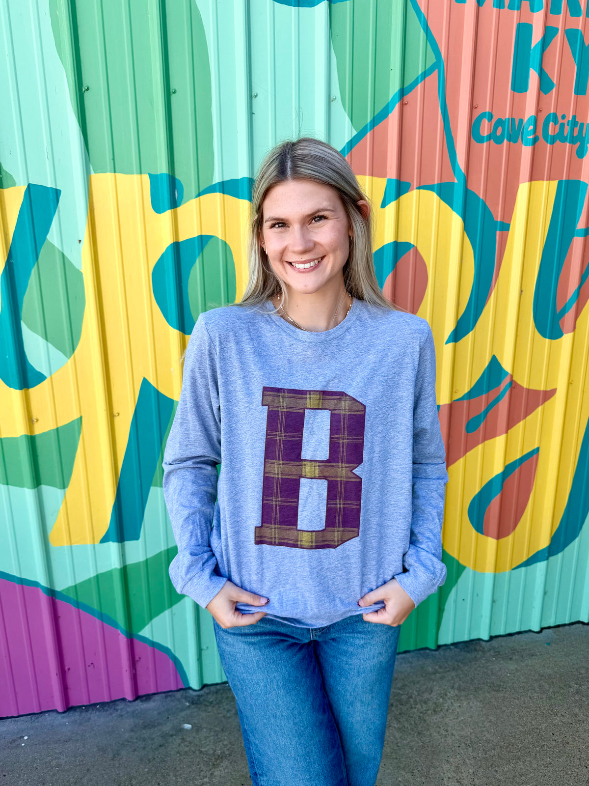 Plaid Varsity B Long Sleeve Tee
