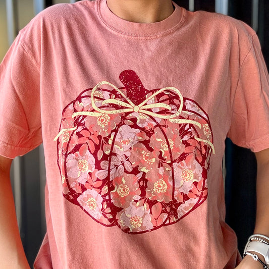 Floral Pumpkin with Bow Comfort Colors Tee