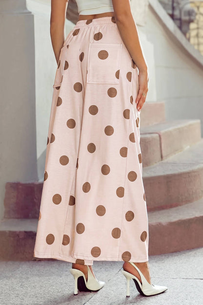 High Waist Wide Leg Polka Dot Pocket Pants S-4X: Black / S