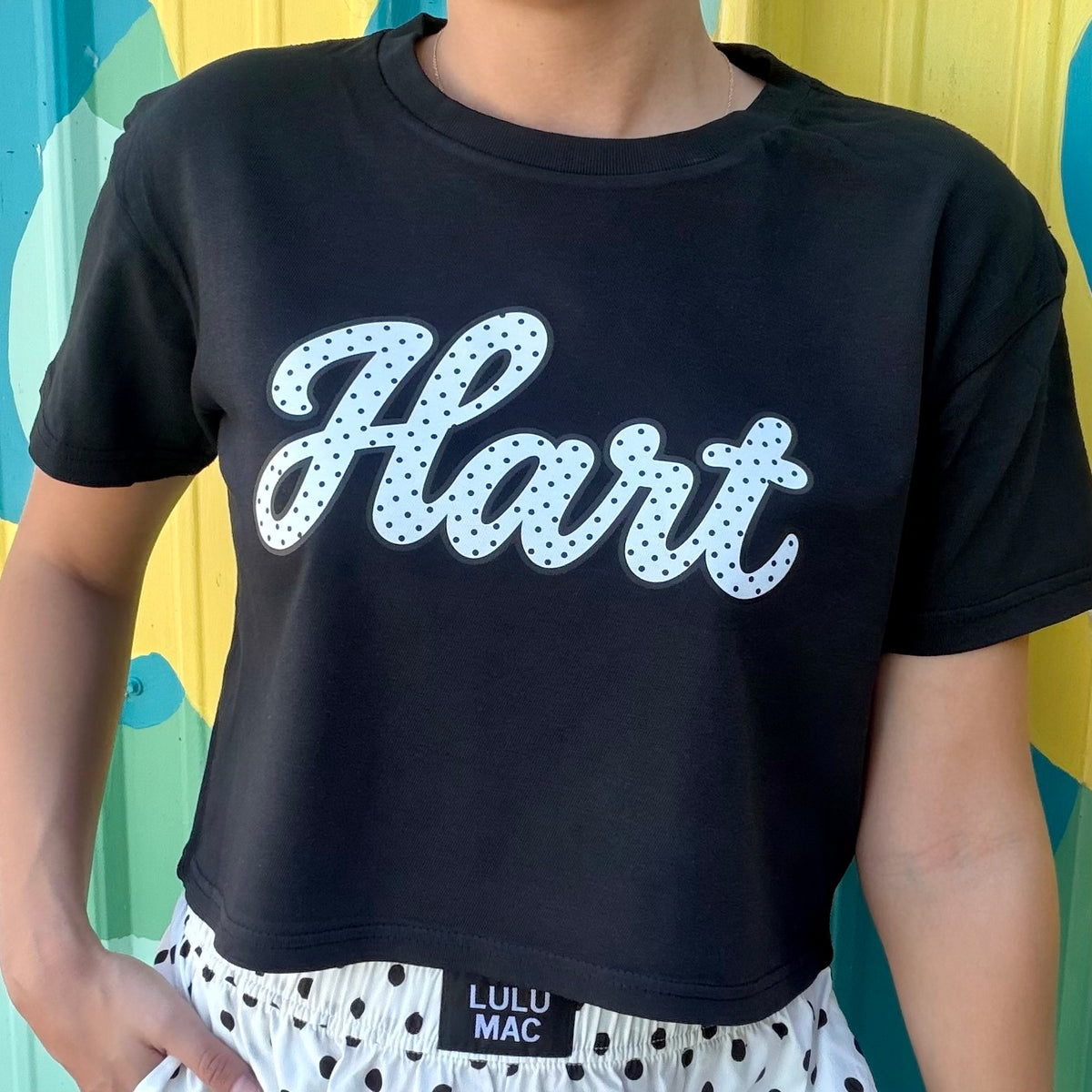 Hart Polka Dot Script Crop Tee - Black