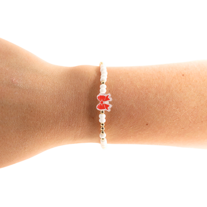 Red and White Bow Bracelet: Standard 6.75 inch / Sprinkle