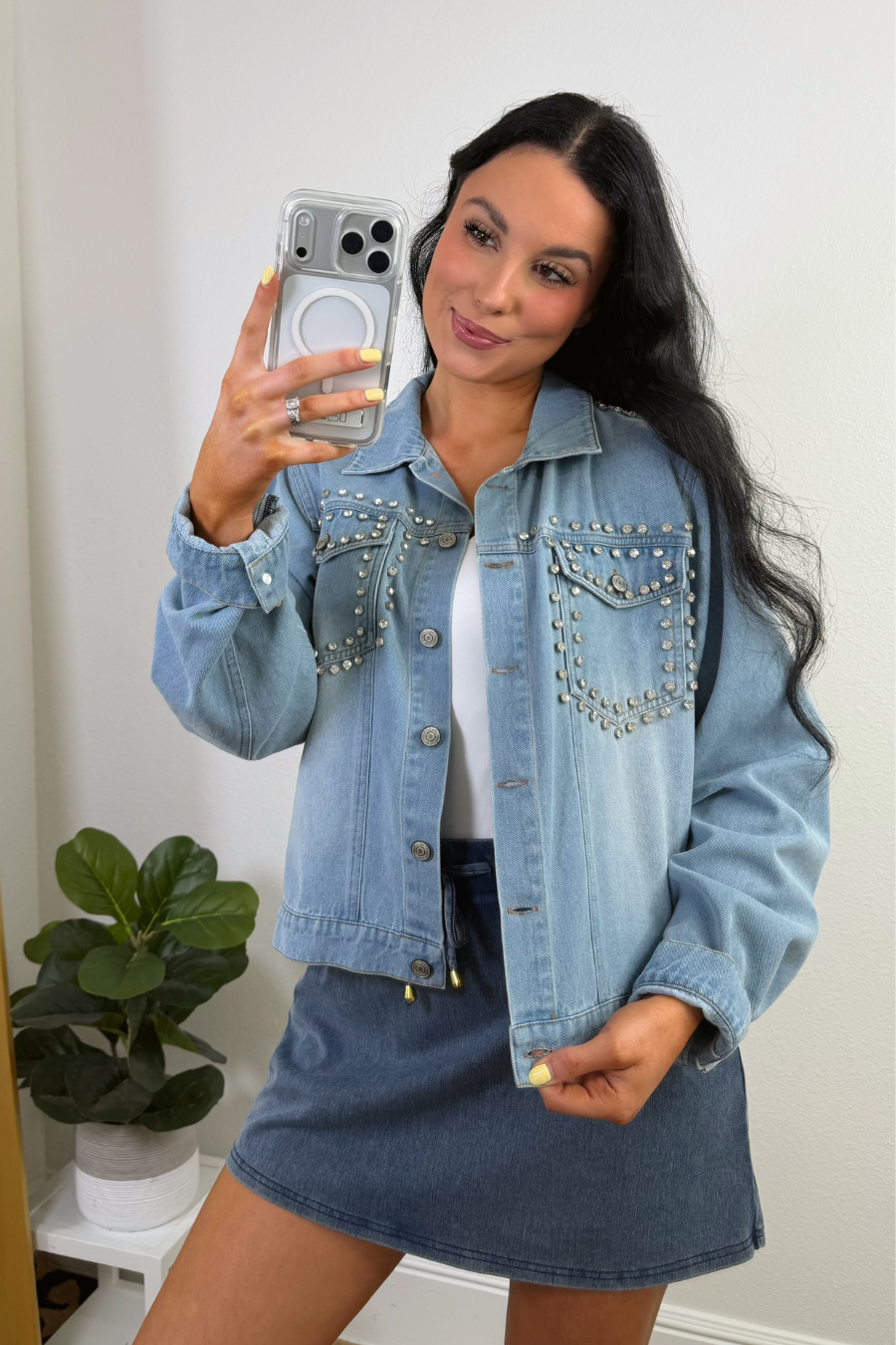Stella Rhinestone Denim Jacket: Light Denim