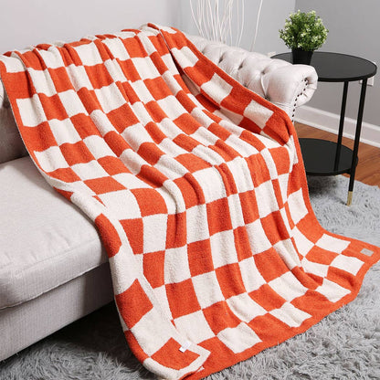 Checkerboard Patterned Throw Blanket: Navy / ONE SIZE
