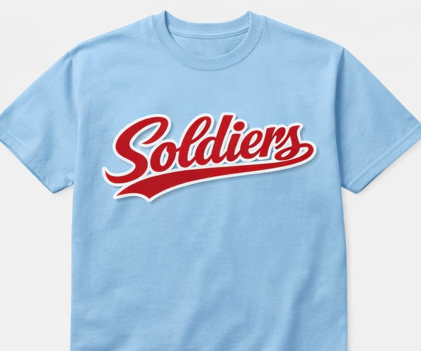 Soldiers Varsity Script Tee - Carolina Blue/Red
