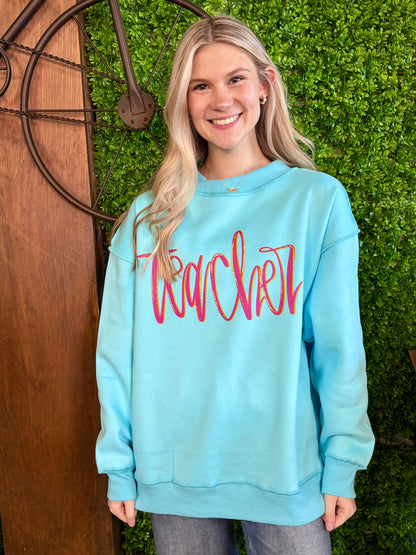 Teacher Mockneck Sweatshirt - Teal