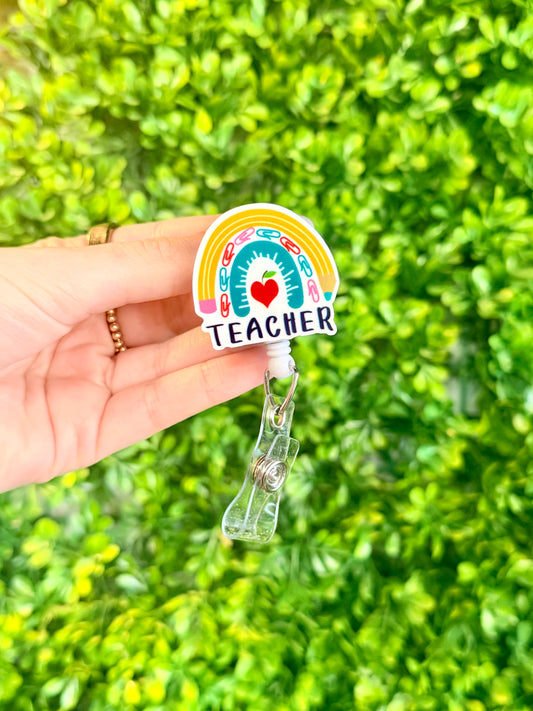 Teacher Rainbow Badge Reel