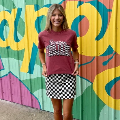 Checkered Barren Trojans Comfort Color Tee - Burgundy (Adult & Youth)