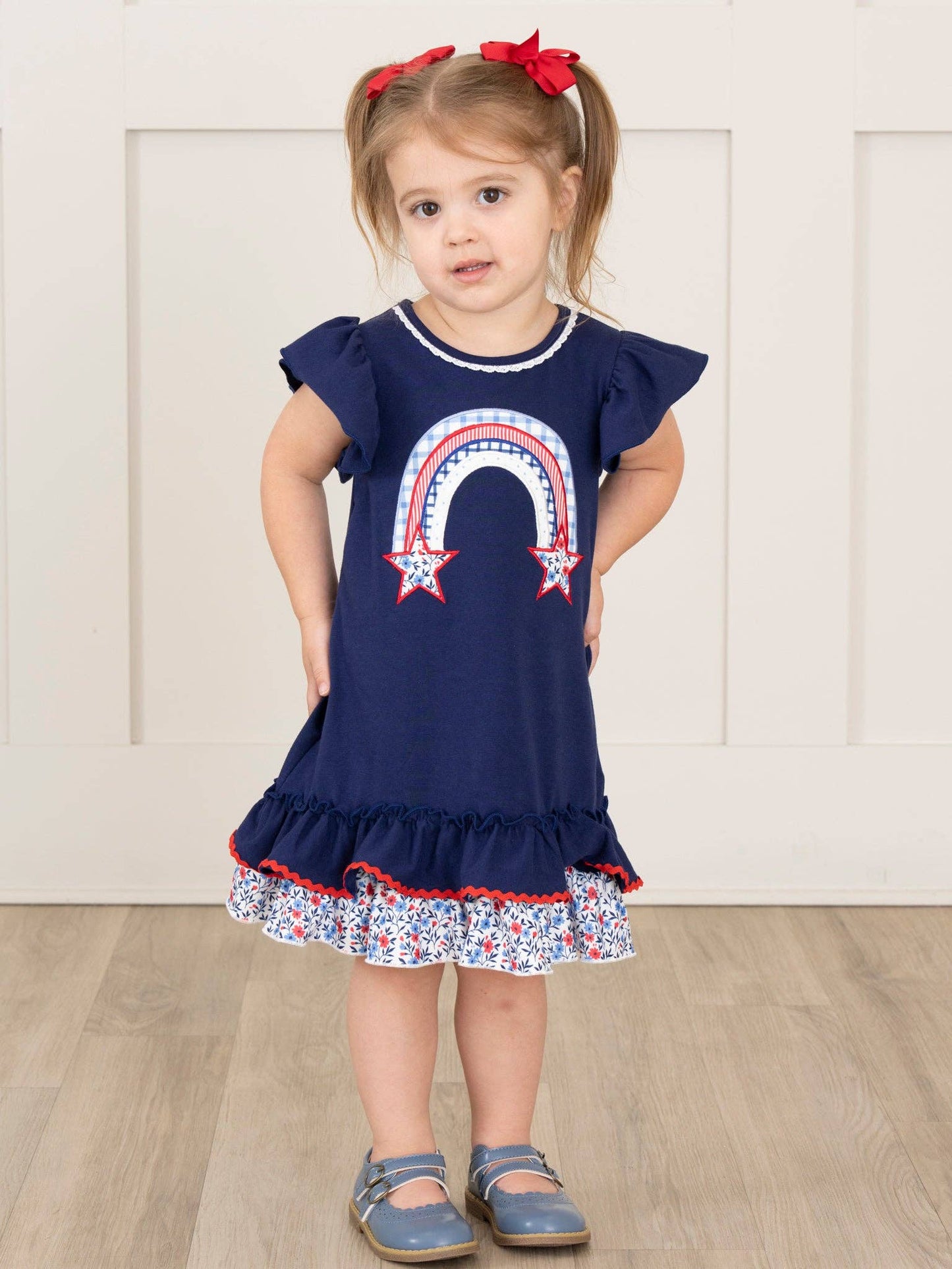 Youth Independence Rainbow Embroidered Ruffle Dress