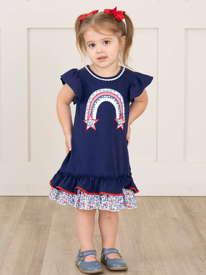 Youth Independence Rainbow Embroidered Ruffle Dress