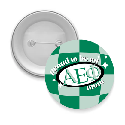 Sorority Mom Button - Proud to Be Checkered: 3" Round / Chi Omega