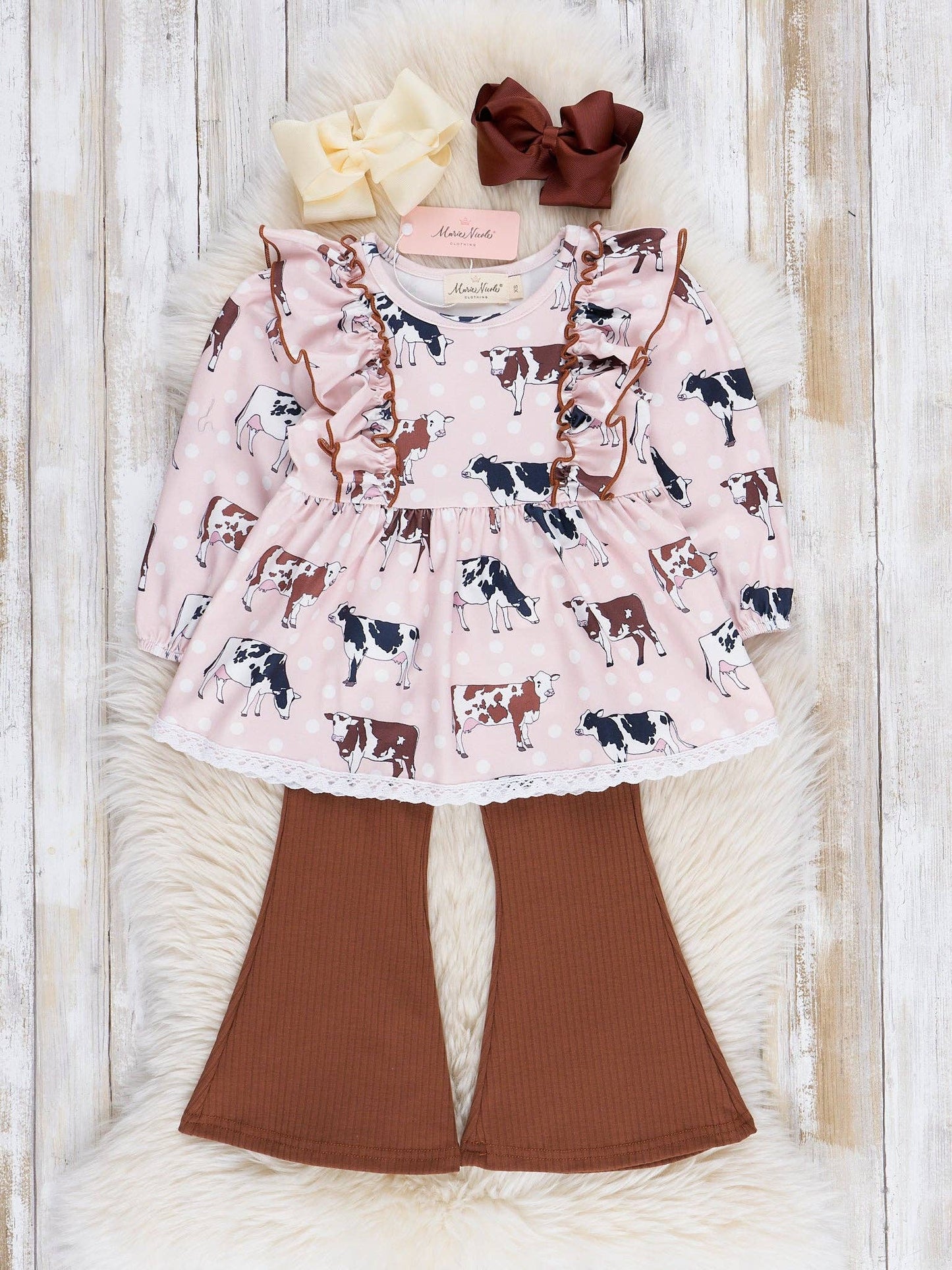 Youth Brown Cow Ruffle Outfit