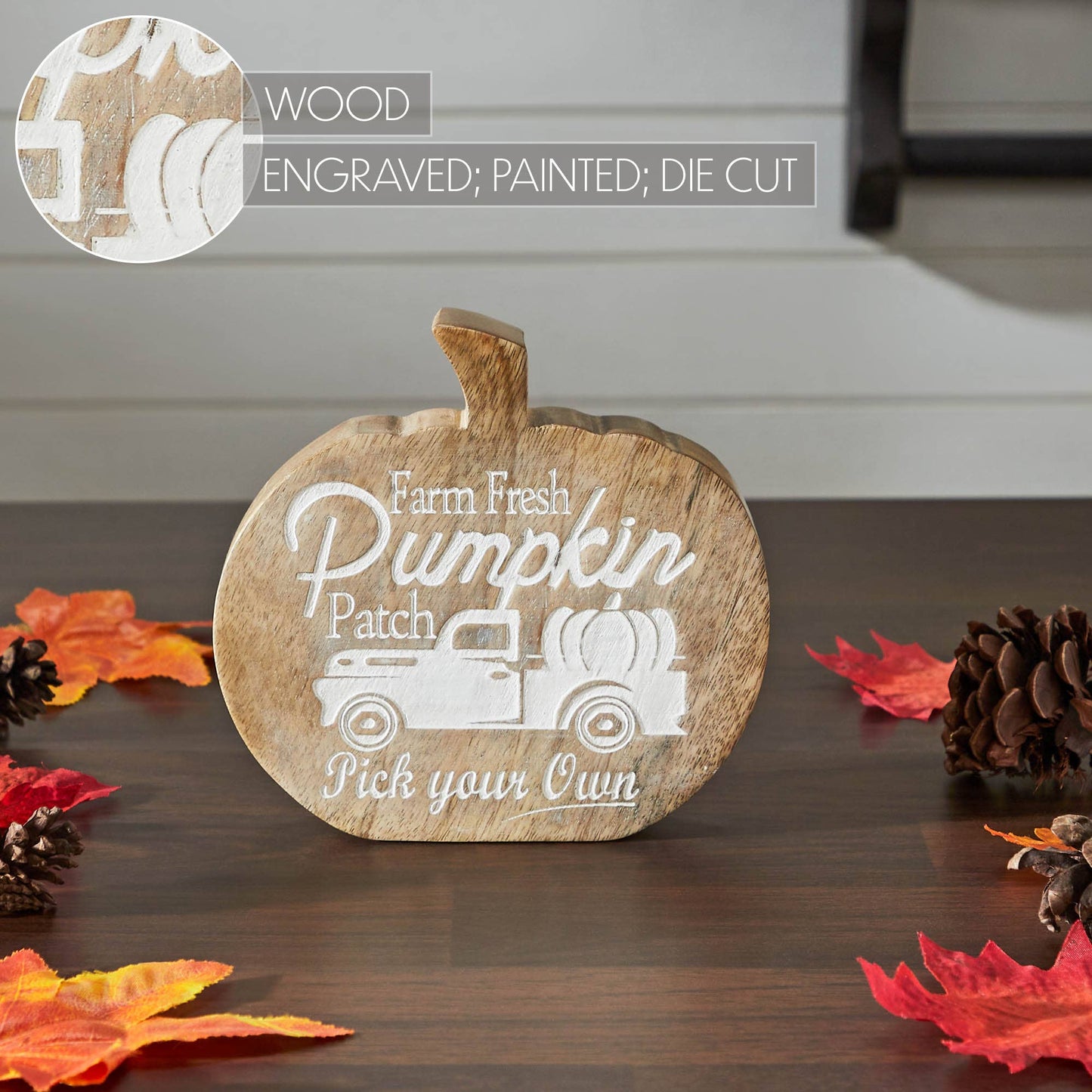 Farm Fresh Pumpkin Patch Pumpkin Shaped Wood Decor 6.25x6x1.25