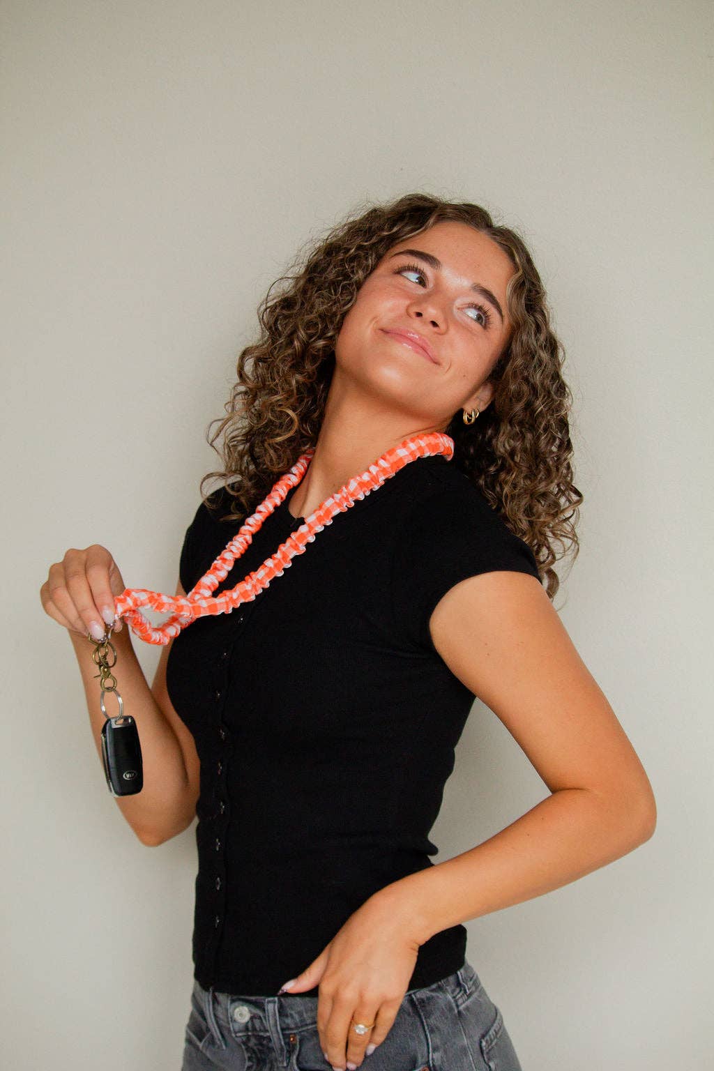 Orange Gingham Lanyard