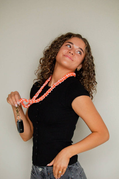Orange Gingham Lanyard