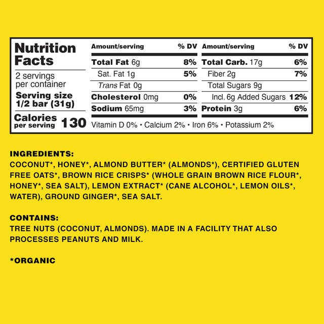 Kate's Real Food "Bivy" Lemon Coconut Oat Bar 2.2oz