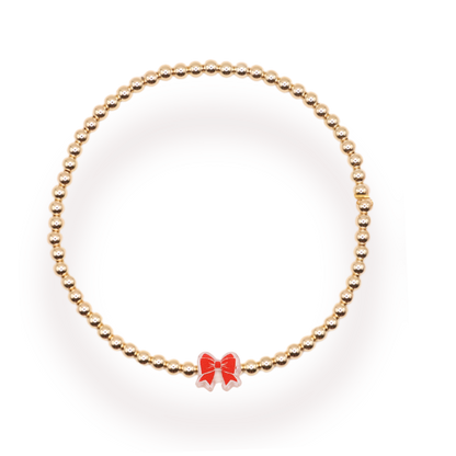 Red and White Bow Bracelet: Standard 6.75 inch / Sprinkle