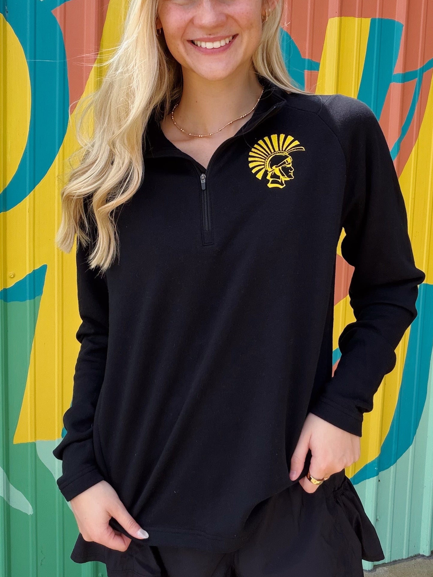 Barren Trojan Embroidered 1/4 Zip Sweatshirt - Black
