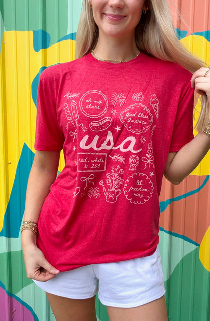 USA Doodle Collage Graphic Tee