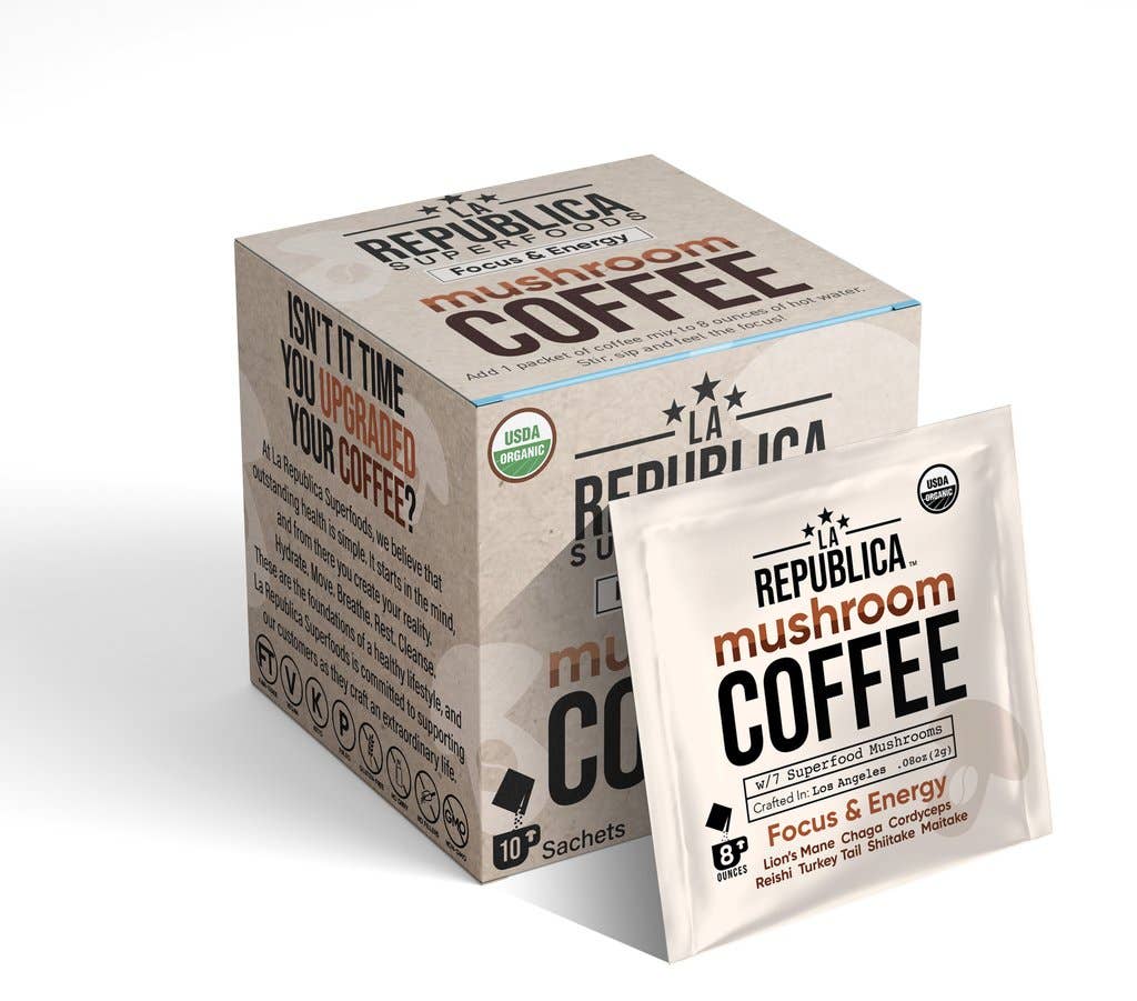 La Republica Organic Mushroom Coffee 10-Pack (Full-Fruiting): 10-Pack Single Serve Box