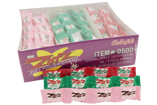 Zotz Fizzing Candy Strings, Cherry/Apple/Watermelon 48ct