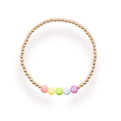 Teach Rainbow Letter Bracelet: Extended 7.25 inch / White Sprinkle