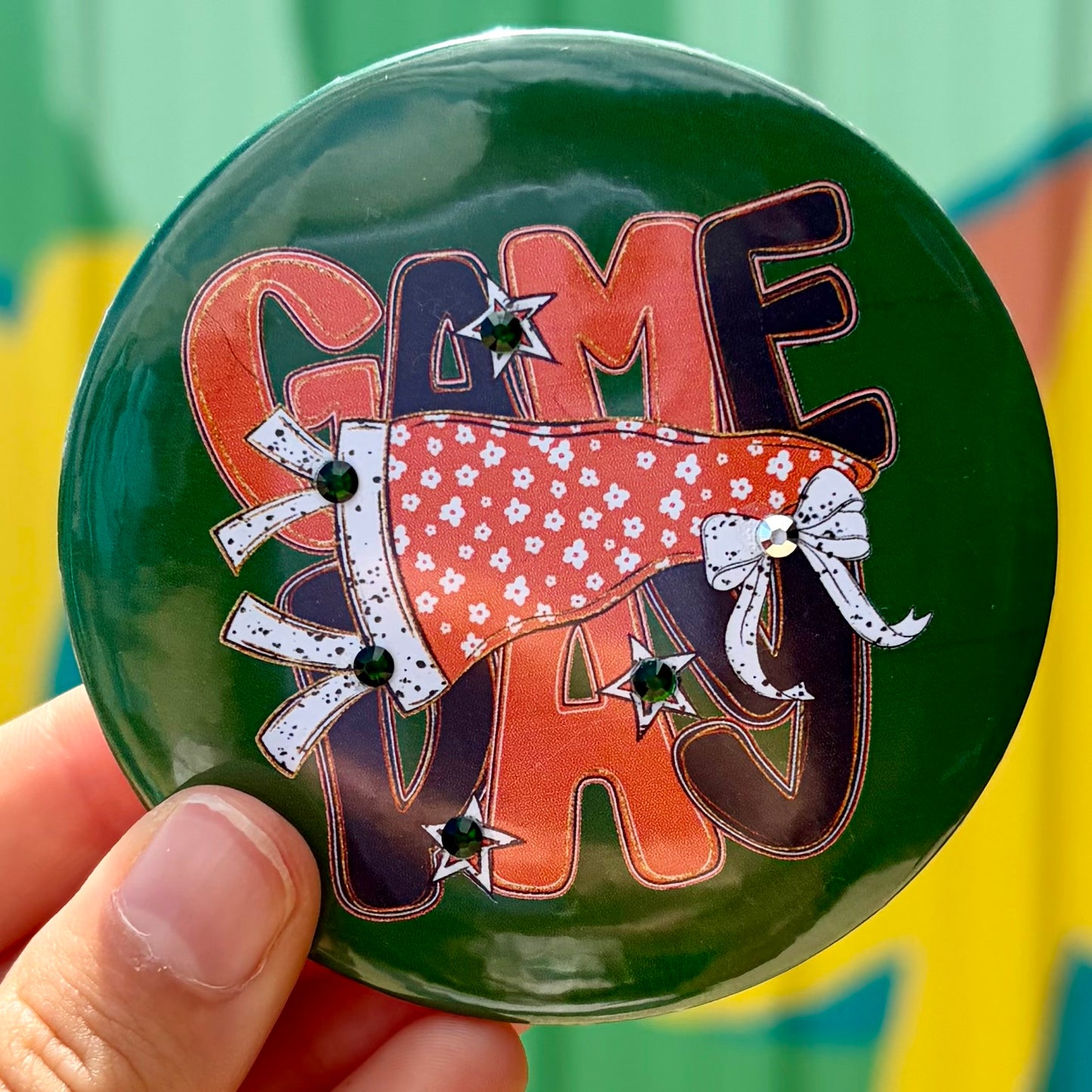 Preppy Game Day Button - Orange & Green