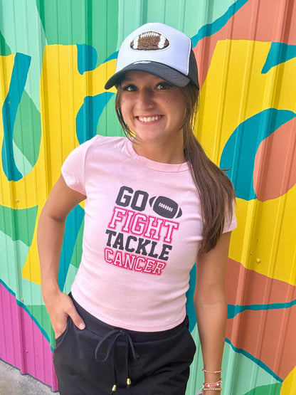 Go Fight Tackle Cancer Football Baby Doll Tee