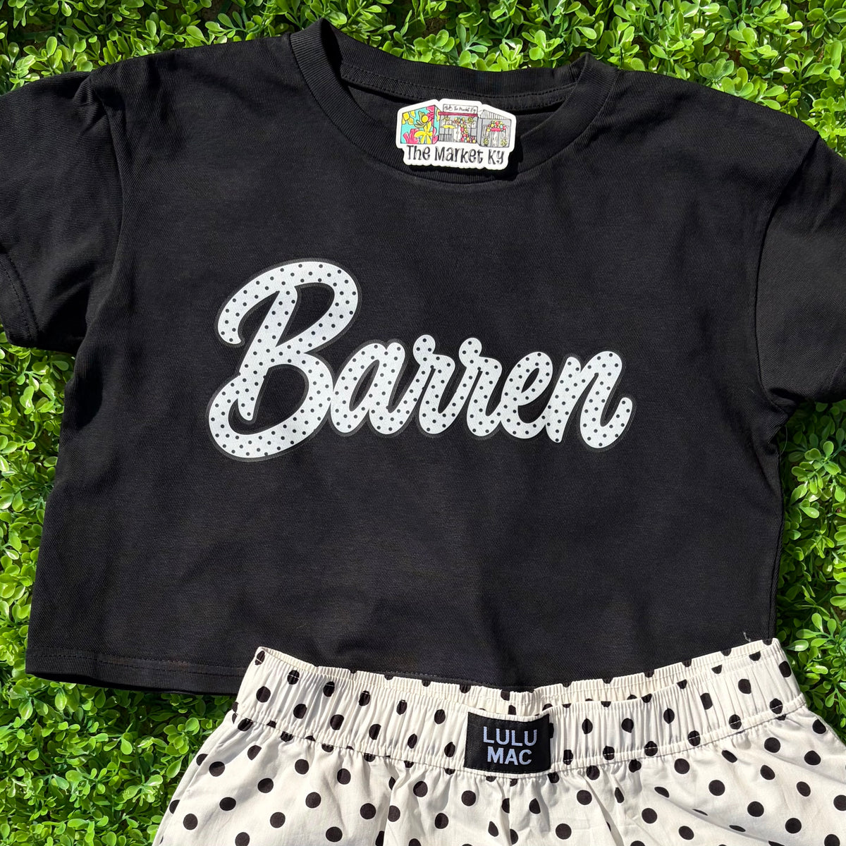 Barren Polka Dot Script Crop Tee - Black
