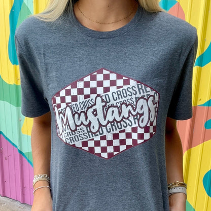 Red Cross Mustangs Checkerboard Tee (Youth & Adult)