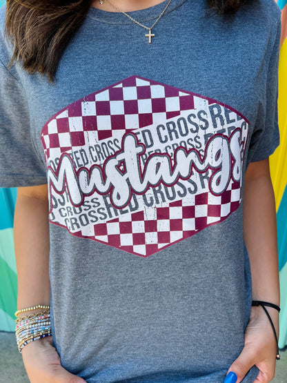 Red Cross Mustangs Checkerboard Tee (Youth & Adult)