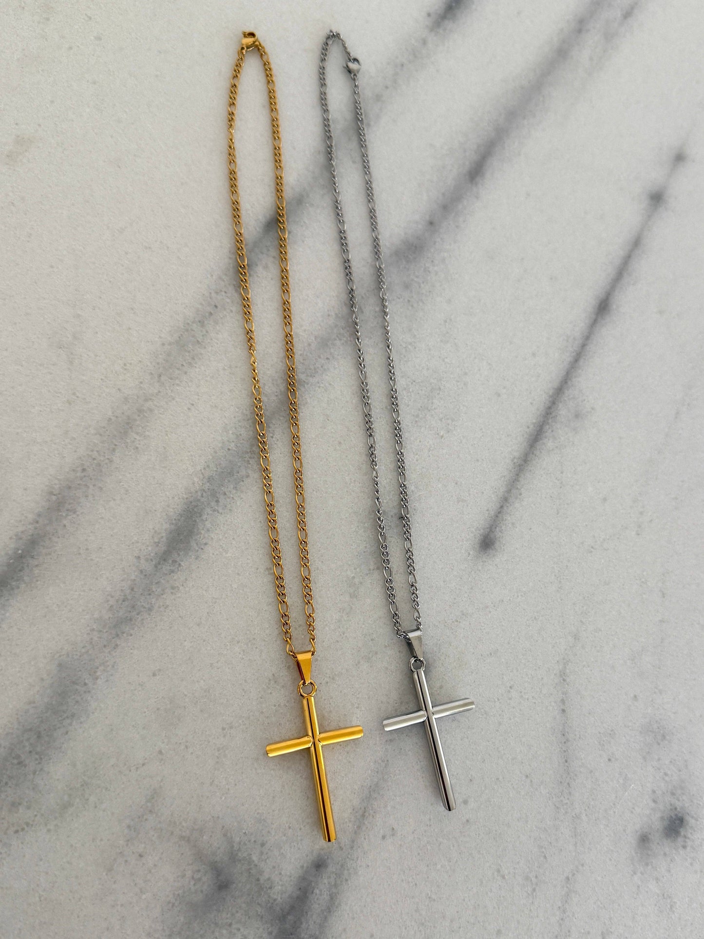 LARGE CROSS NECKLACE: GOLD