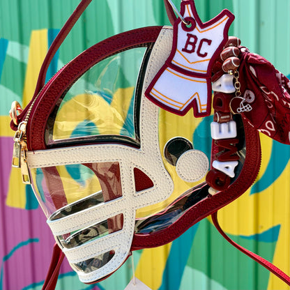 Gameday Football Helmet Charm Bandana Keychain/Bag Charm - Burgundy/White