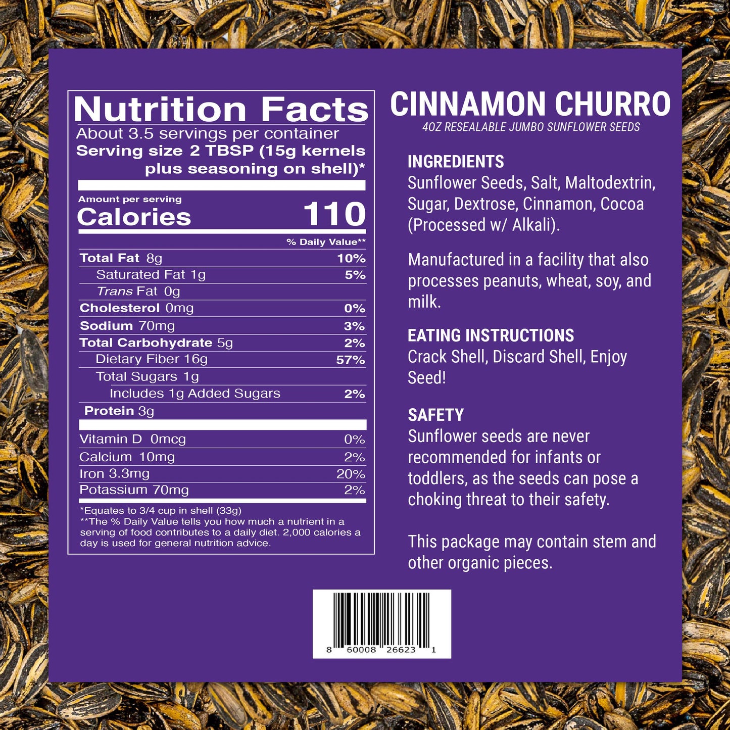 SMACKIN' Cinnamon Churro Sunflower Seeds (4 oz)