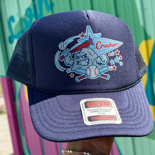 Cave Country Crushers Logo Trucker Hat- Navy