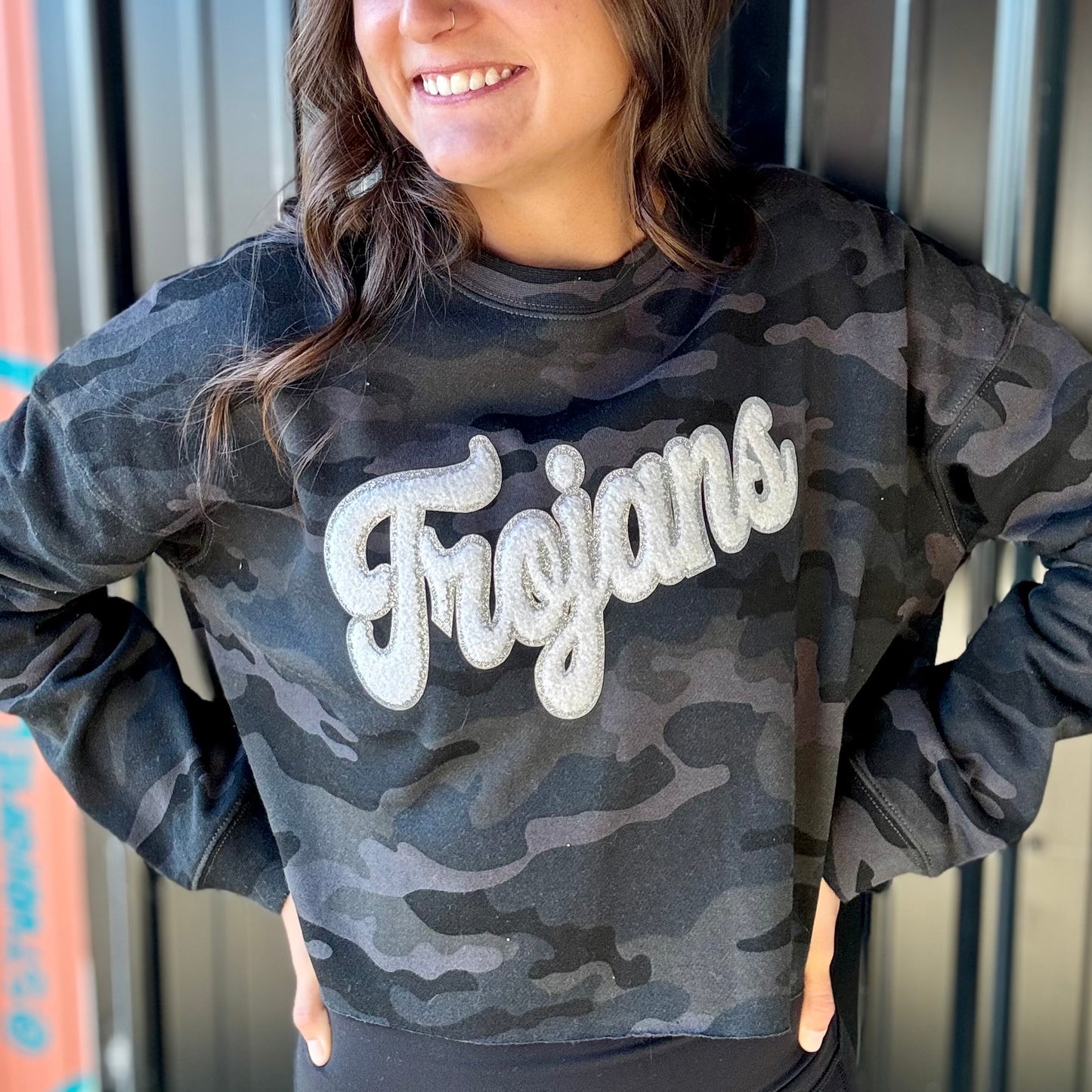 Trojans Chenille Camo Crop Sweatshirt