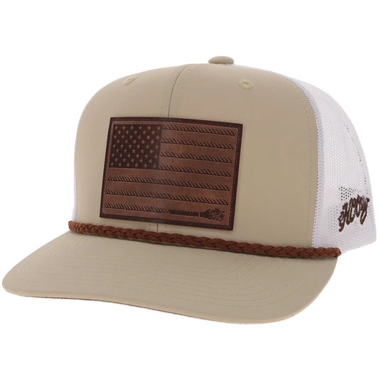 Hooey Liberty Roper Men’s Trucker Hat - Tan/White w/ Leather Patch