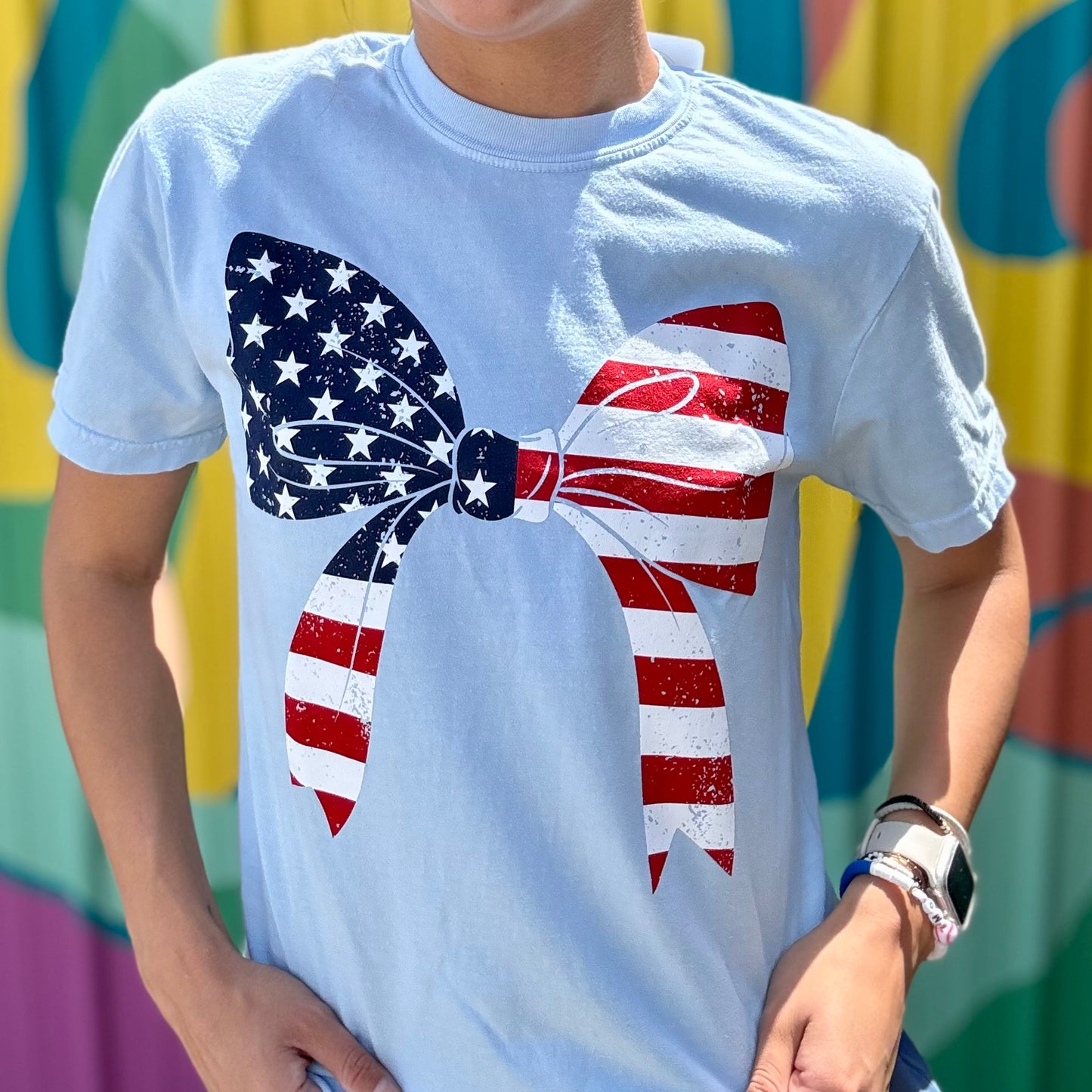 American Flag Bow Comfort Colors Tee