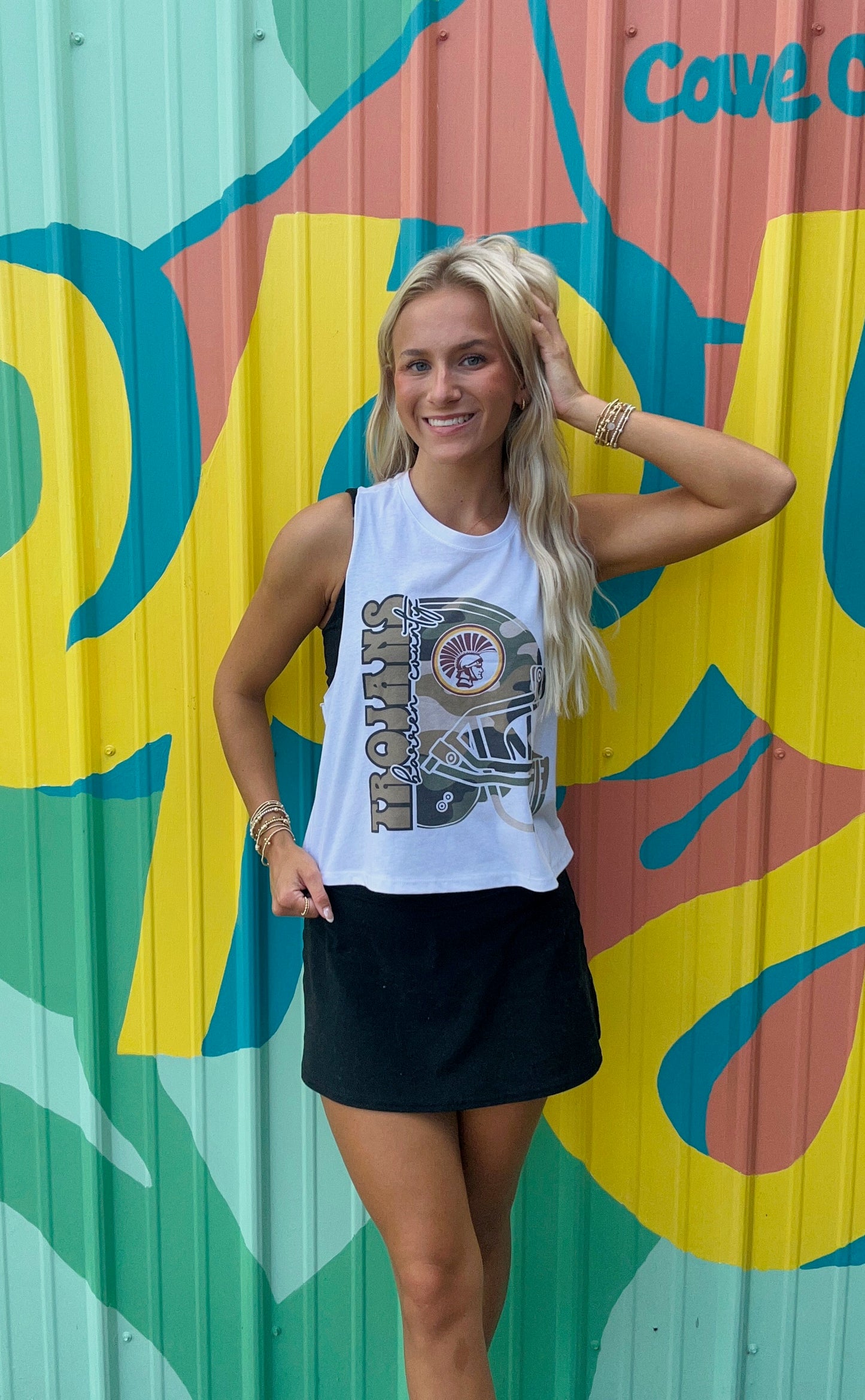 Camo Trojans Football Cropped Tank Top