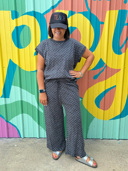 Scuba Lounge Set: Blackish Charcoal Polka Dot