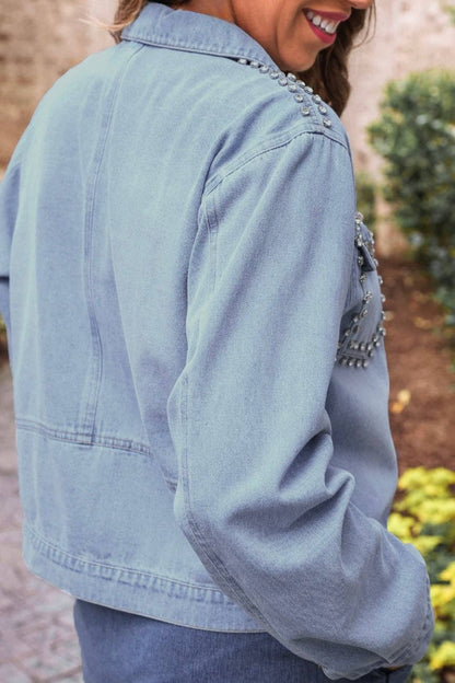 Stella Rhinestone Denim Jacket: Light Denim