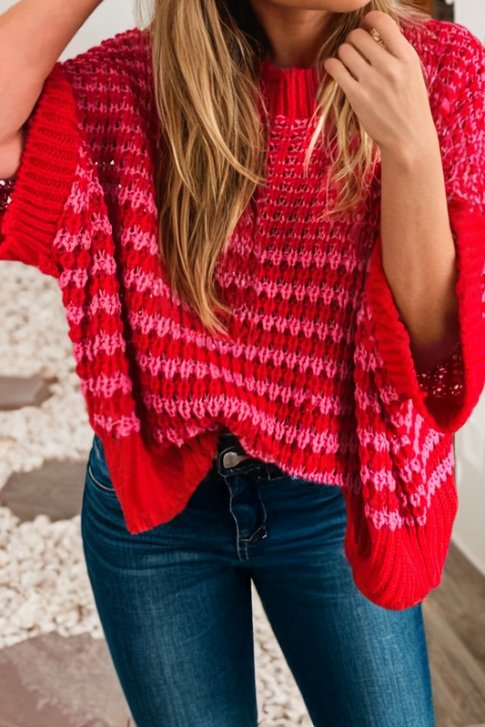 Draped Sleeve Slouchy Sweater: Red Stripe