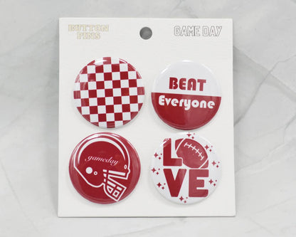 Game Day Pin/Buttons Set — Red & Black